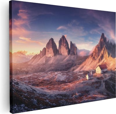Artaza Canvas Schilderij Landschap - 40x30 cm - Klein - Wanddecoratie Natuur - Muurdecoratie Bergen - Schilderijen Op Canvas Zonsondergang