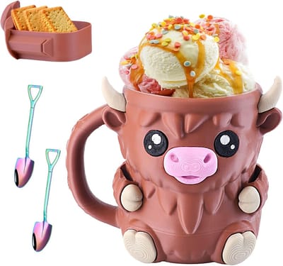 Highland Cow ijshouder - ijshouders voor kinderen- Druppelbestendige Ijslollyhouders - ijsbekerhoes met 2 lepels en handvat- schattige dieren- ICES Creams koelbox - lekvrij - ijslolly gezellig - bierblikje- Highland Cow liefhebbers cadeaus