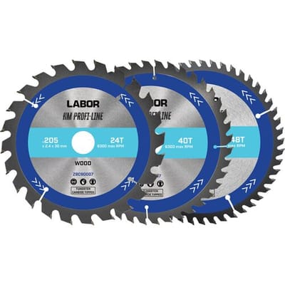Labor HM cirkelzaagblad hout 205x30x2,4mm - 24,40,48T (3 Stuks)