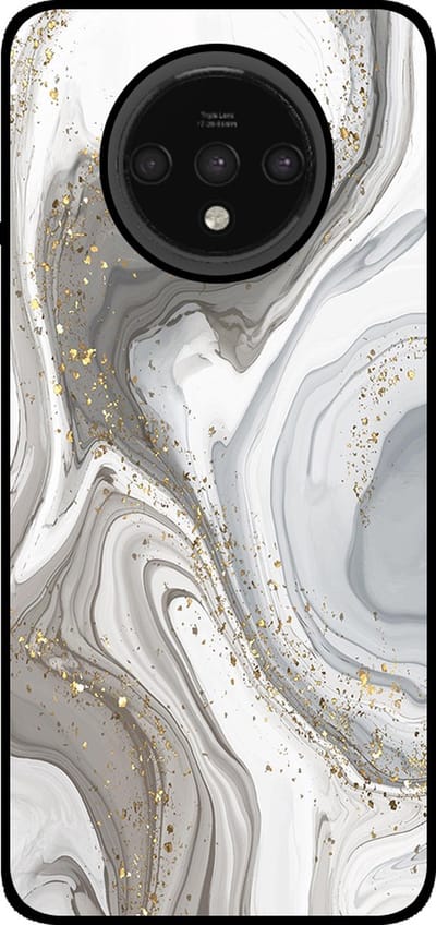 Smartphonica Telefoonhoesje Geschikt voor OnePlus 7T met marmer opdruk - TPU backcover case marble design - Zilver geschikt voor OnePlus 7T