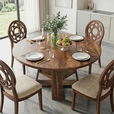 Eettafel Uitschuifbaar Rond - Houten Eettafel - Ruimtebesparend Dineren - Afneembare Middenplaat - 110 cm Diameter - Walnoot