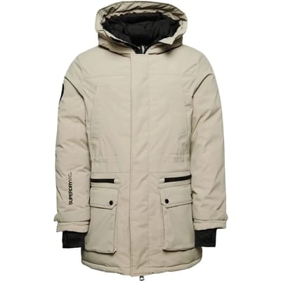 Superdry City Padded Parka Jacket Heren Jas - Stone Donkergrijs - Maat Xl