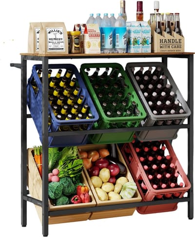 HHHK - Krattenkast - Opbergrek - Krattenrek 6 Kratten - Opbergrek Metaal - Stellingkast - Opbergkast - Drankenrek - 105x40x117cm