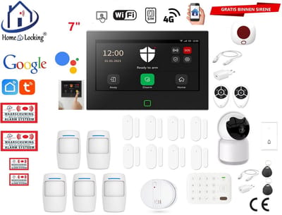 Draadloos/bedraad alarmsysteem met 7-inch voor woning/camper en caravan met touchscreen werkt met wifi,gprs,sms en met spraakgestuurde apps. ST01B-B8