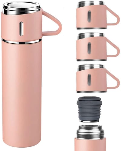 REDOM RVS Thermosfles 500 ml – 12 Uur Warm & Koud, Lekvrij & Dubbelwandig – Isoleerfles met Bekerdop voor Werk, Sport & Reizen – Roze