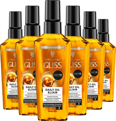 Gliss Oil Nutritive - Daily Oil Elixer - Haarverzorging - Haar Olie - Voeding - Stug en Beschadigd Haar - Voordeelverpakking - 6x 75ml