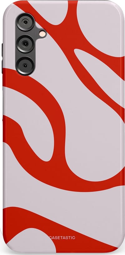 Casetastic hoesje geschikt voor Samsung Galaxy A14 (2023) 5G / Samsung Galaxy A14 (2023) 4G - Dubbellaagse bescherming - Oranje Witte Pebbel Stenen - Fashion Case - Lichtgrijs Rood