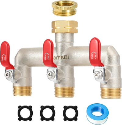 3-Weg Tuinslang Splitter voor Buiten, Hoge Doorstroming, 1/2" en 3/4" Kraanverbinder met Aan/Uit Ventielen, Vorstbestendige Slangadapter voor Tuin en Buitenruimte