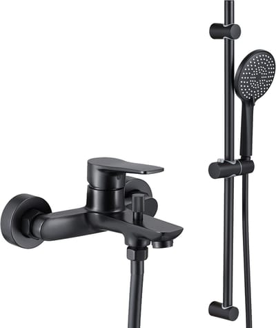 Auralum Badkraan Doucheset Zwart - Mengkraan - 70 cm Glijstang - Met 3 functies handdouche - 150 mm Hartafstand - Opbouw Badkraan met Handdouche Complete Set