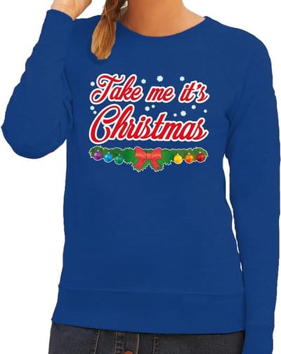 Foute kersttrui / sweater voor dames - blauw -Take Me Its Christmas XS