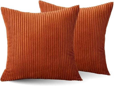 Kussenhoes Zachte Ribstof (2 stuks) - Pumpkin Oranje - 45x45 cm - Gestreept Corduroy Kussenhoes - Ribfluweel Kussen - Sierkussen Zonder Vulling - Bankkussen / Zetelkussen / Decoratiekussen - Vele diverse kleuren
