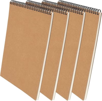 4 Stuks A4 Spiral Sketchbook met 160gsm Blank Kraft Papier, Ideaal voor Schetsen, Notities en Dagboeken