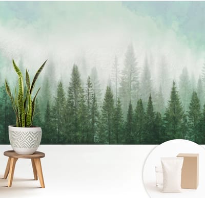 Wallfluent Behang - Wolf in het bos Muurbehang - 208x146 cm - Groente Behang - Voor liefhebbers van verfijnde patronen en de natuur - Behang Voor de slaapkamer, woonkamer en hal - Wandbekleding Landschappen