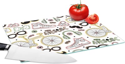 Glazen Snijplank - 28x20 - Doodle - Koptelefoon - Patroon - Snijplanken Glas