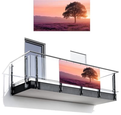 Balkonscherm 200x110 cm - Balkonposter Boom - Heide - Zonsopgang - Balkon scherm decoratie - Balkonschermen - Balkondoek zonnescherm
