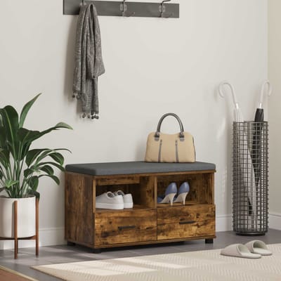 vidaXL Hallenbank met kussen met lade Gerookte Eik 80 x 38 x 46 cm