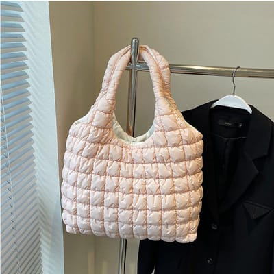 Gerimpelde Wolk Tas Dames Donzen Katoenen Jas Bubble Tas Grote Capaciteit Tote Tas Commuter Crossbody Tas Geplooide Tas gray