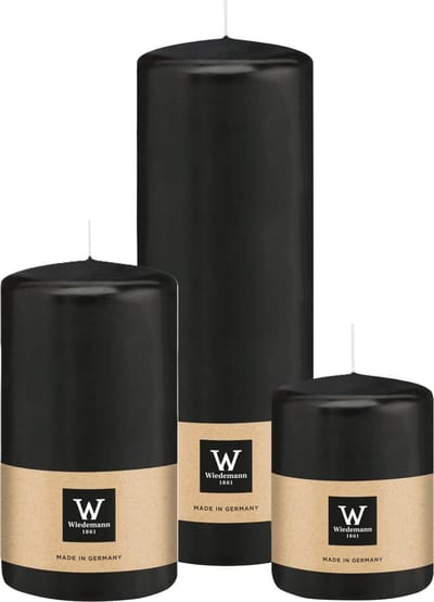 Wiedemann Cilinderkaarsen/stompkaarsen - set van 3 - zwart - 6x8/7x13/7x20 cm