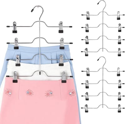 Broekhanger - Antislip verstelbare clips (4 in 1) - Ruimtebesparende metalen hanger voor broeken/rokken/jeans/sjaals - Perfect voor kleine garderobekasten, Zwart