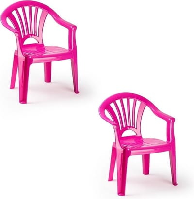 2x Roze stoeltjes voor kinderen 50 cm - Tuinmeubelen - Kunststof binnen/buitenstoelen voor kinderen