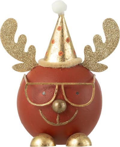 J-Line kerstfiguur Rendier Rond kop + Bril - metaal - roest/goud - small