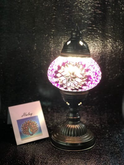 Handgemaakte lamp - mozaïek tafellamp paars - 1 stuk - 100% uniek en veilig