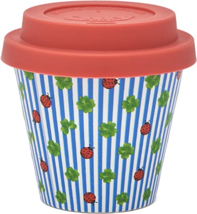 Quy Cup - 90ml Ecologische Reis Beker - Espressobeker “Lucky” met Rode Siliconen deksel
