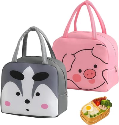 Lunchtas Set van 2, Schattig Ontwerp voor Kinderen, Ideaal voor School, Picknick en Reizen, Oxford Stof met Aluminium Voering