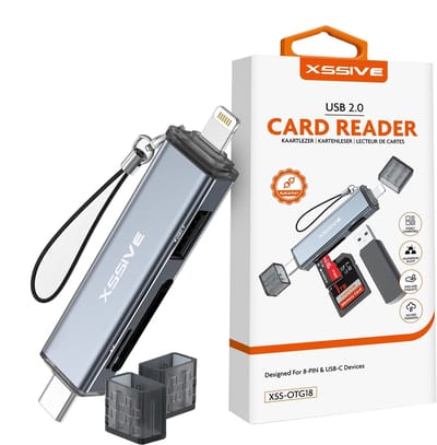 Xssive SD Kaart Lezer - Kaartlezer geschikt voor iPhone, iPad & MacBook - MicroSD, USB stick & SD Geheugenkaartlezer - Aluminum