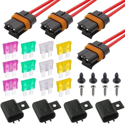 Set van 4 Waterdichte ATO ATC Fusehouders met 12AWG Draad en 12 Platte Zekeringen (20A/25A/30A/35A) voor Betrouwbare Elektrische Verbindingen