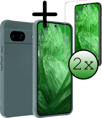 Hoesje Met 2x Screenprotector - Geschikt voor Google Pixel 8a - Sterk & Shockproof - Back Cover - Siliconen Case - Telefoon Hoes - Donkergroen