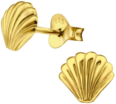 Joy|S - Zilveren schelp oorbellen - 8 x 7 mm - gold plated
