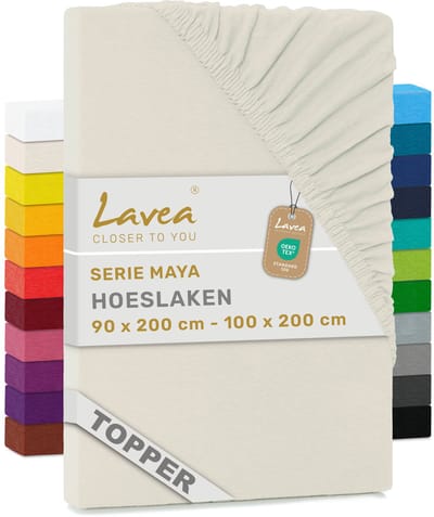 Lavea® Hoeslaken voor Topper/Topmatras 90x200 cm – 100% Katoen Jersey – Geschikt voor Topmatrassen tot 10 cm – Met Elastiek Rondom – OEKO-TEX Gecertificeerd – Crème