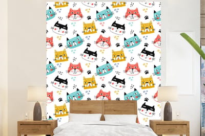 Behang - Fotobehang Jongens - Patronen - Katten - Breedte 225 cm x hoogte 280 cm