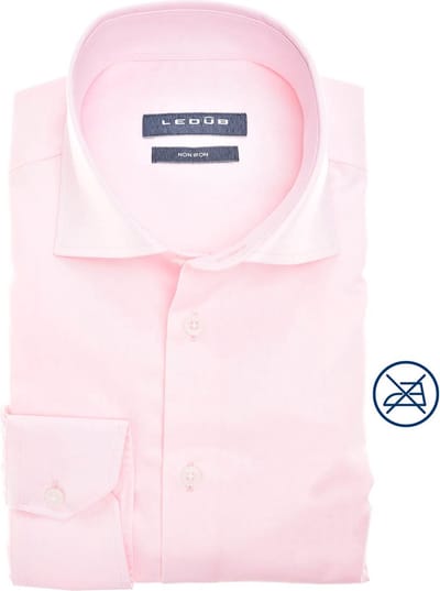 Ledub modern fit overhemd - twill - lichtroze - Strijkvrij - Boordmaat: 38