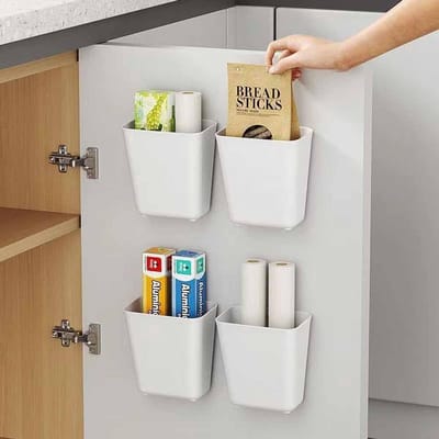 Opbergbox - Opbergdoos - 4 Stuks Opbergdoos voor aan Keukenkastdeuren - Zelfklevende Opbergdoos voor aan de Muur - Geschikt voor Kasten, badkamers, koelkasten - Opbergdoos voor Diverse Artikelen