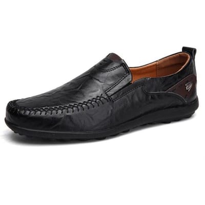 Mocassins pour hommes en cuir de vache cousus à la main, chaussures de conduite confortables à enfiler, semelle souple, grande taille 38-47, livraison directe 42 noir