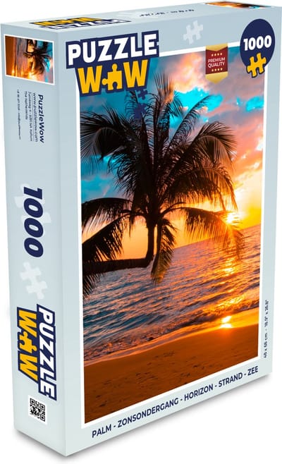Puzzel Palm - Zonsondergang - Horizon - Strand - Zee - Tropisch - Legpuzzel - Puzzel 1000 stukjes volwassenen