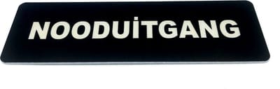 Deurbordje met tekst Nooduitgang - 150 x 50 mm (incl. dubbelzijdige tape) - zwart / wit | Geborstelde RVS-look toplaag | Gratis Verzending