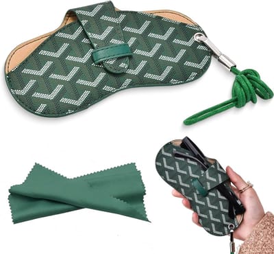 Dunne zonnebrilhouder van zacht PU-leer met reinigingsdoekje - Draagbare brillenkoker voor reizen, uniseks, avocado groen, ideaal voor lichtgewicht brillen en lezen