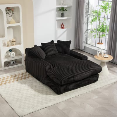 REDOM - Vloersofa - Ergonomisch Met 3 Kussens - Modern - Voor Woonkamer - Ribstof - Zwart - 125 X 155 X 63 Cm