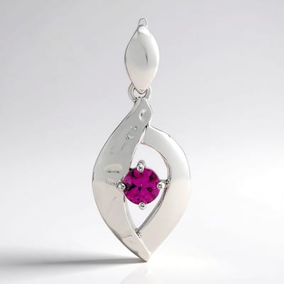 Cavill - Zilveren Hanger 925 Sterling met Palladium - 0.32 ct Roshoit Granaat Mozambique Rond 4 mm - Modern Elegant Roze - Asymmetrisch Design