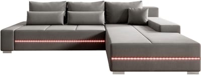 Gestoffeerde Hoekbank Davos - 260 x 72 x 180 cm - Lichtgrijs - Incl. LED & Opbergruimte