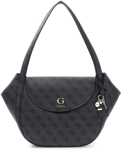 GUESS schoudertas handtas Coleen Logo Flap Shoulder Bag Coal Logo donkergrijs