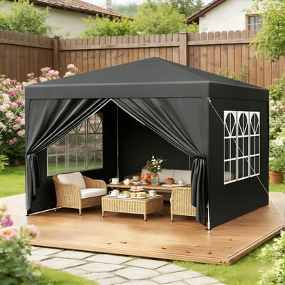 HAUSS SPOLE Partytent – 3 x 3 m – Hoogte Verstelbaar En Opvouwbaar – Oxford Stof En Metaal – Antraciet – Voor Tuin, Terras En Evenementen
