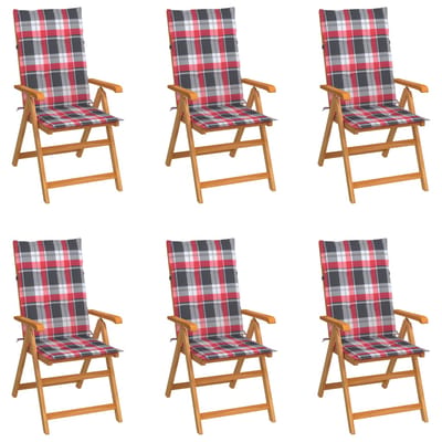 vidaXL - Inklapbare - stoelen - 6 - st - met - rood - geruite - kussens