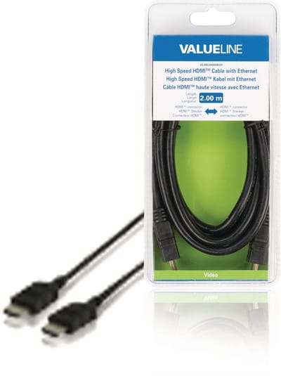Valueline VLVB34000B20 High Speed Hdmi-kabel met Ethernet Hdmi-connector - Hdmi-connector 2,00 M Zwart