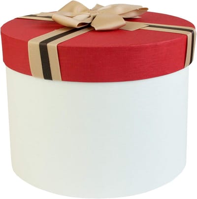 Ronde geschenkdoos met deksel en gestreept lint 28x20,5 cm