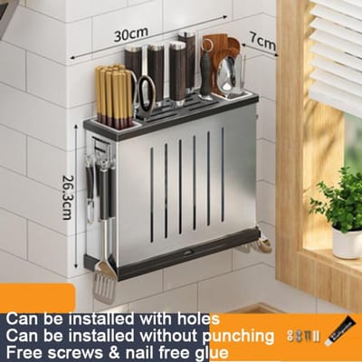Organisateur de cuisine en acier inoxydable, fourchette cuillère couteau support planche à découper couverts étagère de rangement égouttoir accessoires de cuisine silver gray