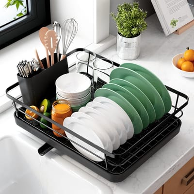 Unyqoos ® Aanrechtorganizer voor Keuken met Ruimtebesparend Droogrek en Bestekhouder